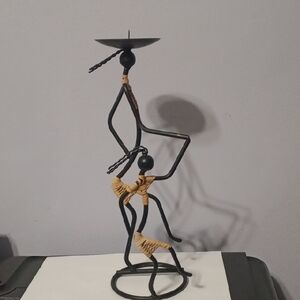 Black and Tan Wrought Metal Home Art Candle Sculpture
